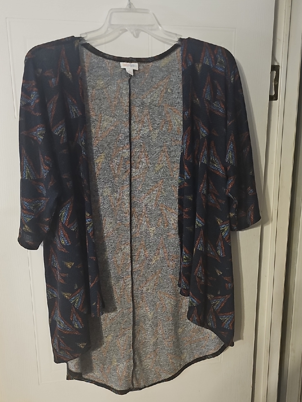 LuLaRoe Navy Open-Front Cardigan with Multicolor Accents